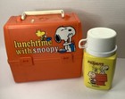 1960s Peanuts School Lunchtime With Snoopy   Woodstock Lunch Box With Thermos