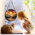 Stained Glass Window Hanging  Dusk Sunset Landscape Sun Catchers Glass Panel    