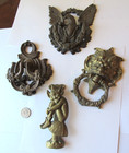 Lot 4 Vintage Cast Iron Door Knockers Lion Eagle Pixie Elf Garden Architectural