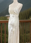Vtg Victoria s Secret Ivory Lace Sequins Beads Gown Long Nightgown Size S
