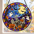 Halloween Skeleton Suncatcher Ornament  Stained Glass Pumpkin   Ghost Window