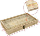 Wooden Jewelry Display Case With Tempered Glass Lid   18 Compartments Tray  Rock