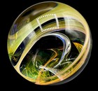 Large Art Glass Boro Marble Sphere 1 95    Swirl Fumed Yellow Orange Green Bubble