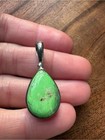 Vintage Sterling Silver Pendant Necklace With Green Turquoise Teardrop Pendant