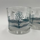 Vintage Anchor Hocking Winter Tree Scene Clear Glass Coffee Cup Mug Set Of 4