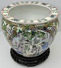 Vintage Chinese Famille Rose Porcelain Fish Bowl Planter Stand Koi Cachepot 6 5   