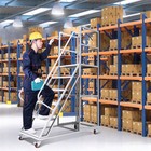 6-step Rolling Warehouse Step Ladder With Lockable Wheels Non-slip Wide Steps
