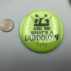 What s A Dummkopf Pinback Ask Me German Fool 3  Button Pin Vintage Horned Helmet