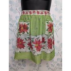 Vintage 1950s Waist Tie Christmas Apron Poinsettia Ornament Green Red Cotton Mod