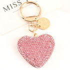 Pink Shiny Rhinestone Heart Keychain Car Key Chain Ring Handbag Pendant Women