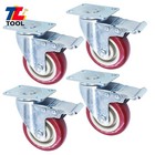 4 Pack 4 Inch Heavy Duty Caster Wheels Set 360   Swivel Brake Casters Red