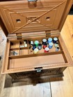 Vintage 1980 s Max Klein Brown Woodgrain Hard Plastic Sewing Chest Box W Tray