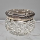 Antique Sterling Silver 925 Repousse Scroll Glass Filigree Powder Cosmetic Jar