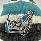 Reebok Center Ice San Jose Sharks Beanie Hat Teal Grey Stripe Ahl Hockey Knit