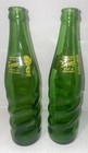 2 Vintage Squirt Soda Pop Spiral Green Glass Bottles 12oz No Cracks Or Nicks 