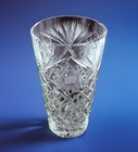 Cut Crystal Vase Pinwheel Starburst 8 5    Heavy Lead Clear Vtg Atomic Mcm