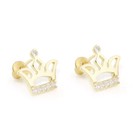 14k Yellow Gold Plated Moissanite Crown Children Screw Back Baby Girls Earrings