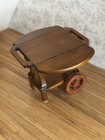 Vtg Dollhouse Miniature Wood Tea Serving Cart Furniture W Wheels   Folding Sides