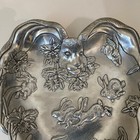 Vintage Arthur Court Signed 13  Metal Heart Tray   Dish Flowers   Bunnies 1993