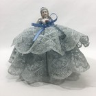 Antique Porcelain Half Doll Pin Cushion Victorian Style Blue Lace Dress