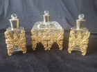 Vintage Gold Gilt Bronze Hollywood Regency Glam Vanity Set Powder Box  2 Bottles