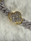 Moissanite Gold Clover Cuban Link Sterling Silver Bracelet  8 