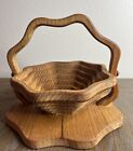 Vtg Artisan Crafted Hand-carved Wooden Octagon Basket Collapsible 9    X 10    X 8   