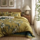 New Anthropologie Yellow Boho Queen Size Bird Bedding Duvet Floral Sham Case Set