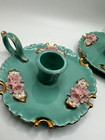 Pair Vintage Lefton China Taper Candle Holders Blue With Pink    White  Flowers