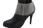 Women Boot Bracelet Metal Chain Silver Long Fringes Anklet Dangle Shoe Charm Set
