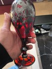 High Quality Antique Art Nouveau Silver Overlay Cranberry Glass 8  Vase Floral