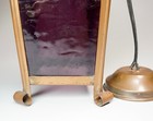 Antique Arts   Crafts Copper Porch Light Fixture Textured Purple Glass Asian 8  