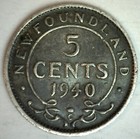 1940 C Newfoundland Silver 5 Cents Coin Circulated You Grade George Iv Ruler