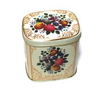 Vintage Tin Metal Box England Hinged Lid Beige With Florals