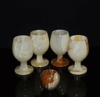 Vintage Natural Marble Onyx Set Of 4 Wine Goblets Stone Cups Chalice Goblet