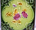Tile Vintage Porcelain Rose Purple England Art Nouveau Majolica Collectibles 110