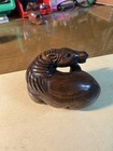 Japanese Wood Netsuke Style Horse Figurine  Brown  Cord Hole