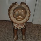 Antique Art Hand Carved Painted Wooden Wood Lion Statue Sculpture 