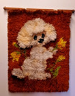 Vintage Poodle Dog Flowers Latch Hook Wall Art Hanging Shag Rug Mid Century 