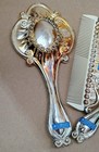 Vintage 3pc Ornate Vanity Set Hair Brush Comb Mirror International Silver 1990s