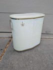 Vintage Brearley Mid Century Modern Retro Gold white Vinyl Metal Laundry Hamper