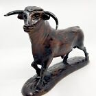 Vintage Hand Carved Wood Bull Sculpture From Spain 13  Long 9  Tall Dark Finish