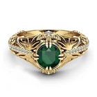 New Anillo De Oro 14k Mujer Puro Oro Anillo Brillante Con Esmeraldas Para Mujer