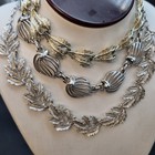 Lot 3 Vintage Mcm Metals Leaves Statement Choker Necklaces 16 5  Silver Gold