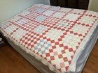 Vtg Patchwork Hand Stitched Hand Quilted Cotton Cutter Quilt 70x86    Primitive
