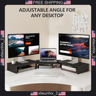Dual Monitor Desk Riser Stand With Storage  Adjustable Height And Angle