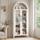 Arched Kitchen Pantry Storage Cabinet 5-tier Display Shelf With 2 Glass Doors