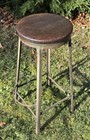 Vintage Industrial Metal Shop Stool 30 25  Solid Oak Wood W  Curved Footrest