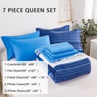 Kakijumn 7 Piece Bed In A Bag Stripe Comforter Set Queen 7 Set   Blue 