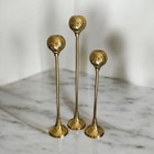Vintage  3  Large Brass Ball Orb Sphere Tulip Candlestick Holders Mcm 17 20 23   